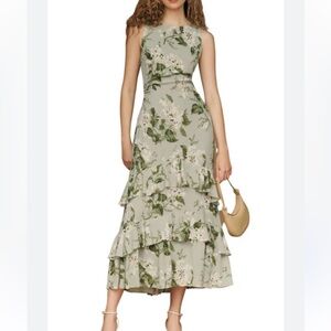 Reformation magnus Green Floral Tiered Dress
